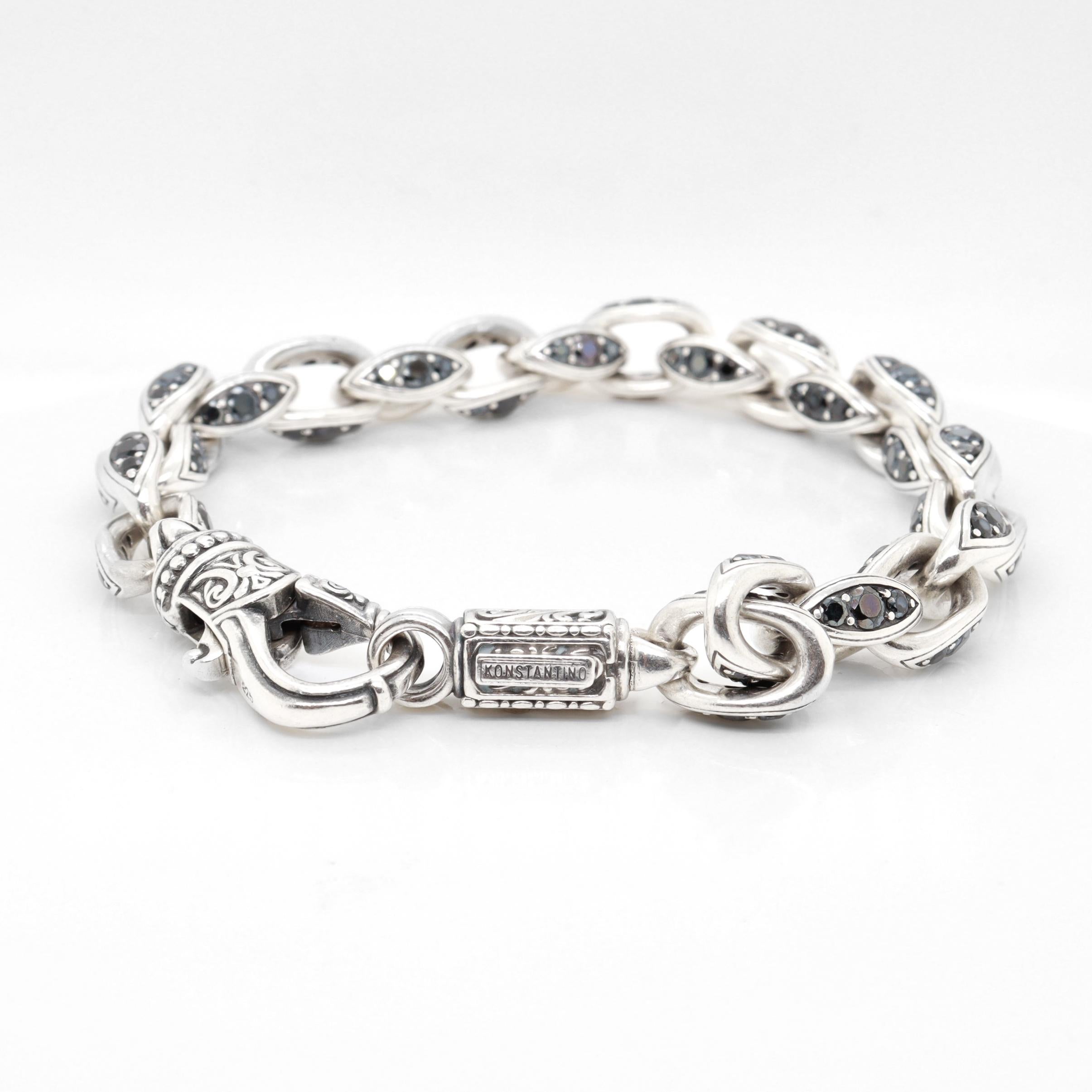 Konstantino Plato Sterling Silver & Black Spinel Cable Link Bracelet en vente 3