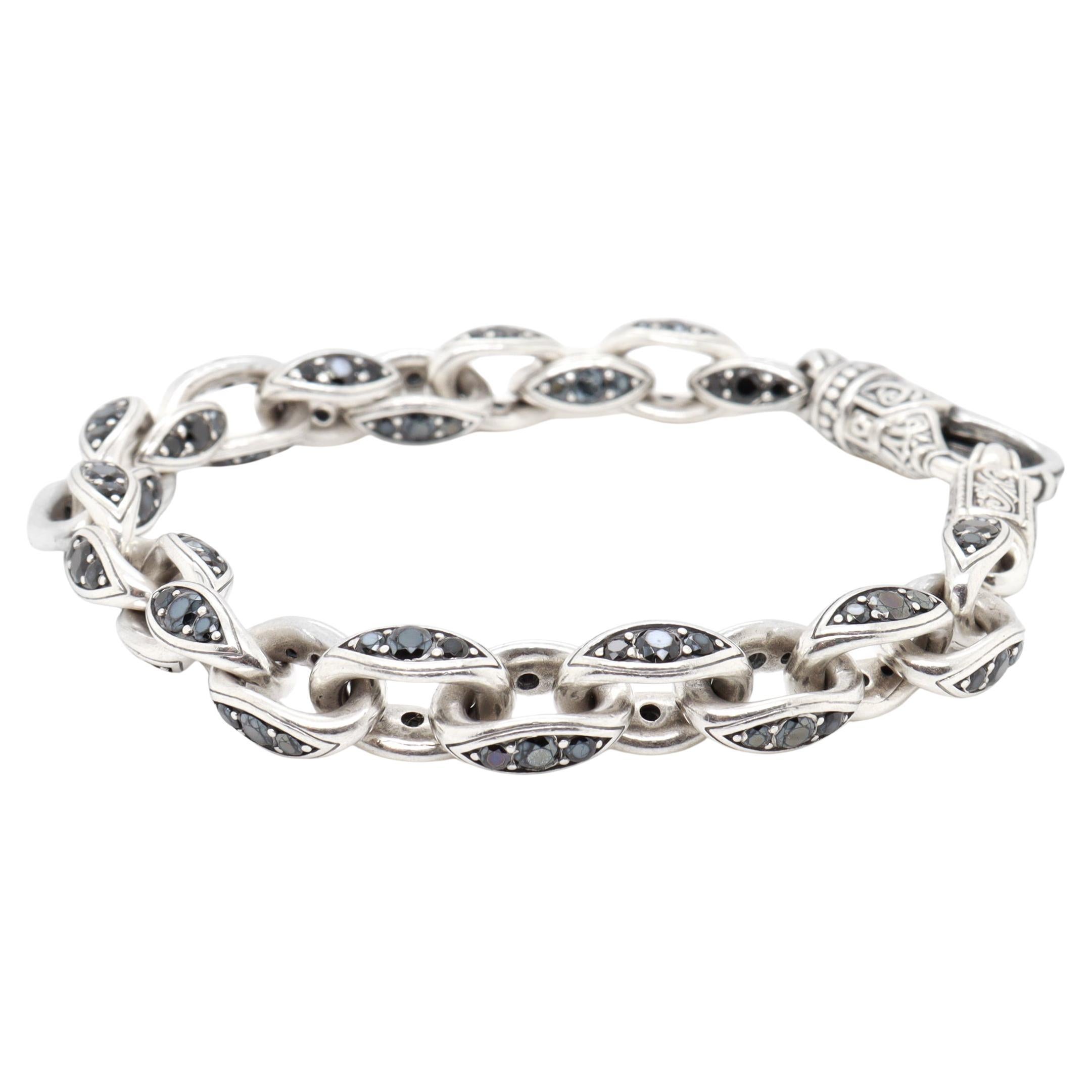 Konstantino Plato Sterling Silver & Black Spinel Cable Link Bracelet