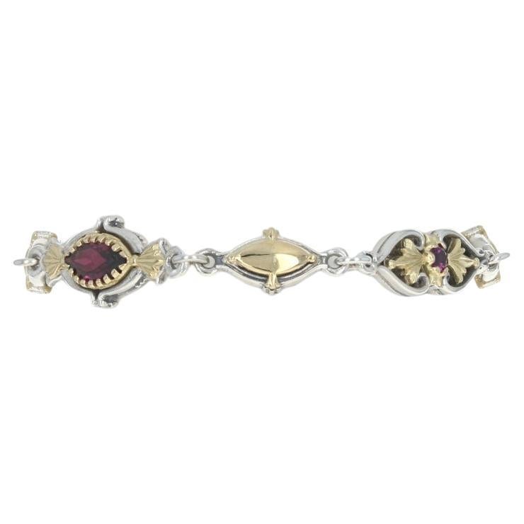 Konstantino Rhodolite Garnet Bracelet 6 3/4" Sterling 925 Yellow Gold 18k 3.32ct For Sale