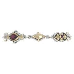 Used Konstantino Rhodolite Garnet Bracelet 6 3/4" Sterling 925 Yellow Gold 18k 3.32ct