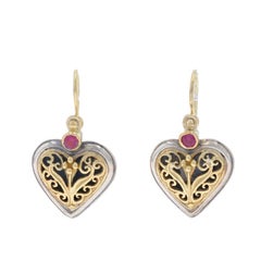 Konstantino Rubin Herz Scrollwork Tropfen Ohrringe 925 18k Runde .30ctw durchbohrt