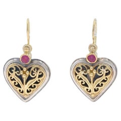 Konstantino Rubin Herz Scrollwork Tropfen Ohrringe 925 18k Runde .30ctw durchbohrt