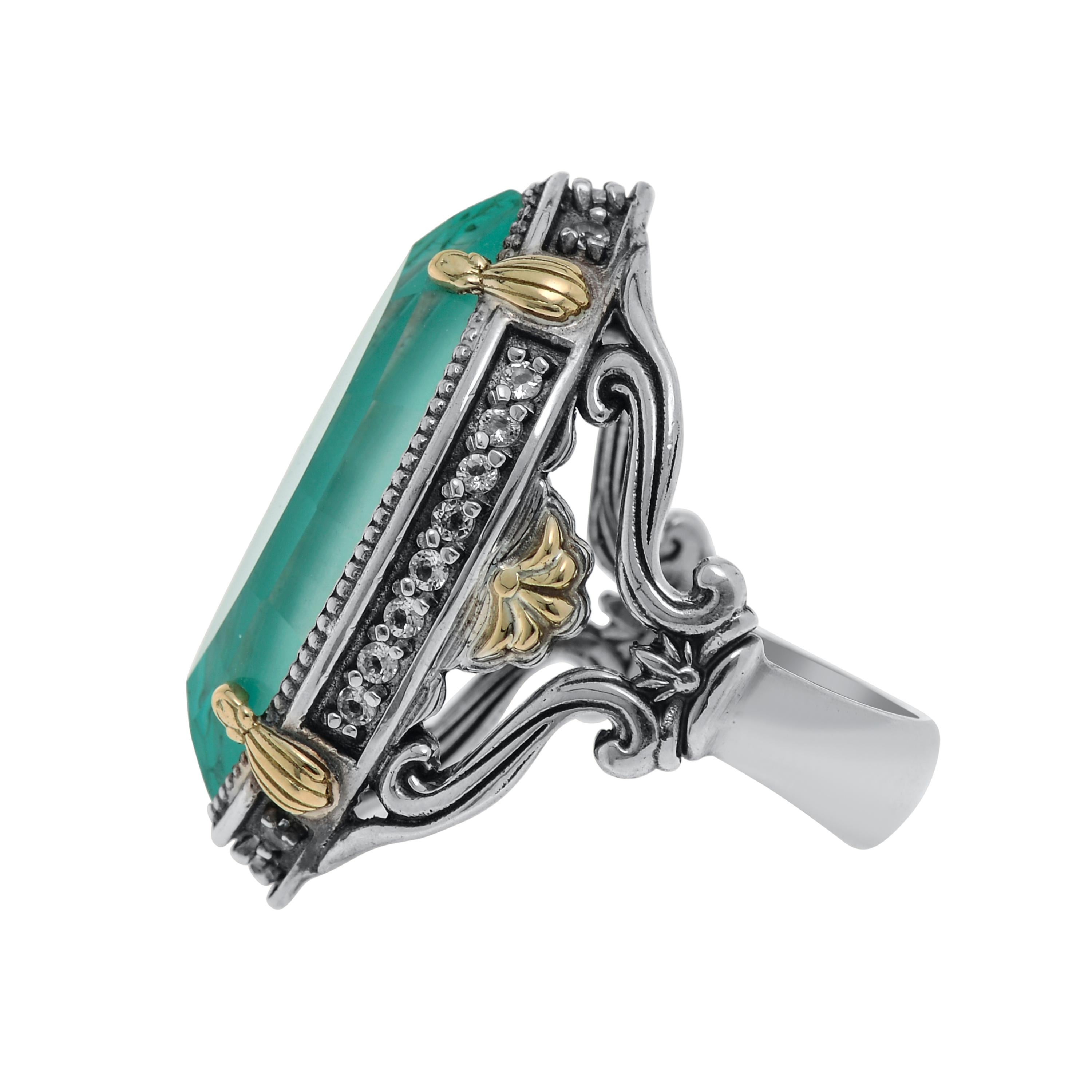 Contemporary Konstantino S. Silver & 18K Gold, Chalcedony & Topaz Doublet Ring sz 6.75 For Sale