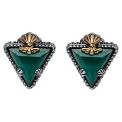 Konstantino S. Silver and 18k Gold Teal Chalcedony Doublet Stud Earrings