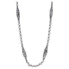 Konstantino - Collana a forma di stazione floreale 38" - A. Silver 925 - Granato