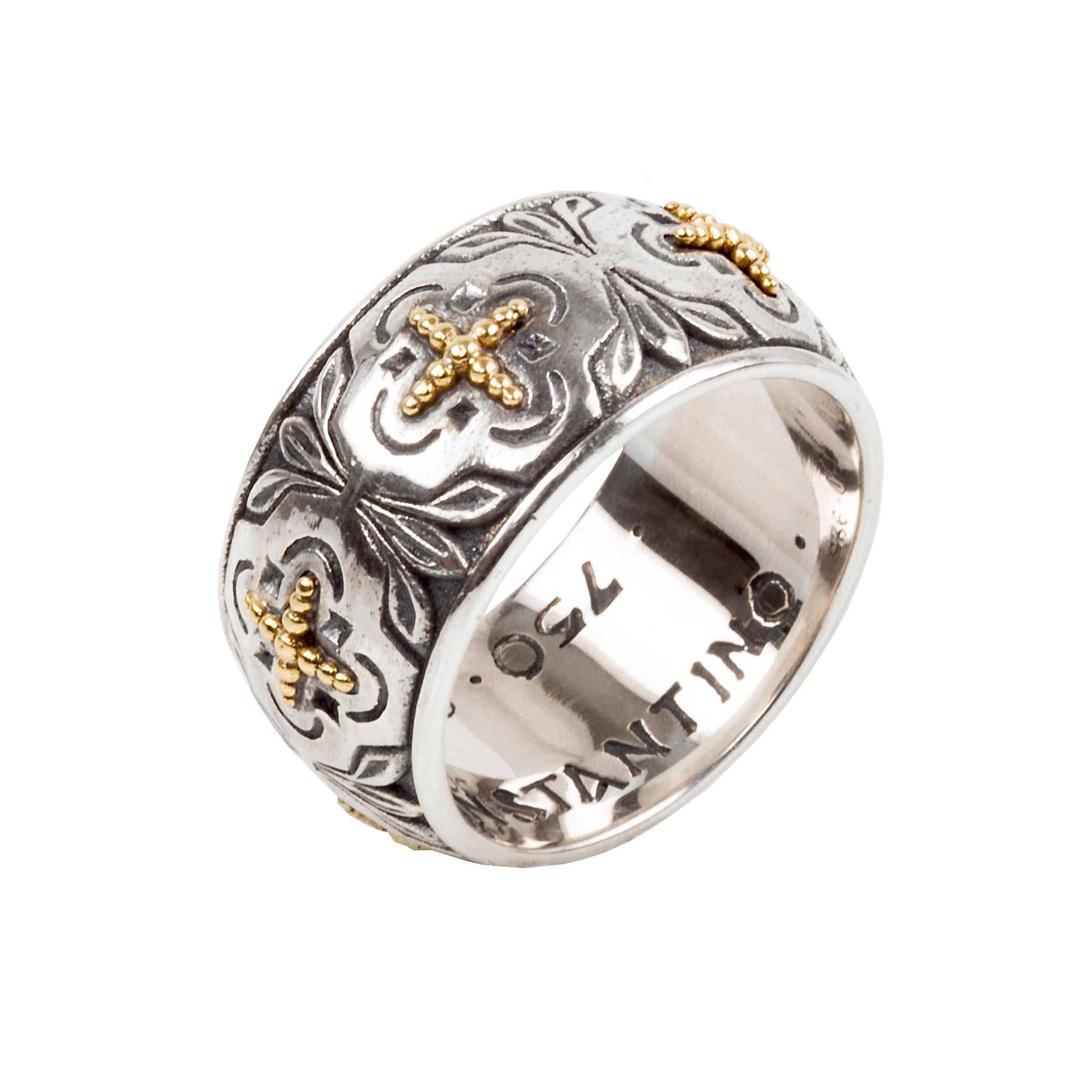 Artisan Konstantino Silver and Gold Band Ring For Sale
