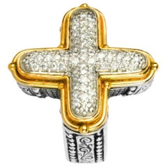 Konstantino Silver and Gold Pave Cross Ring 