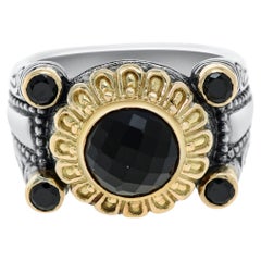 Konstantino Sterling Silver, 18K Gold and Onyx Ring sz 7.25