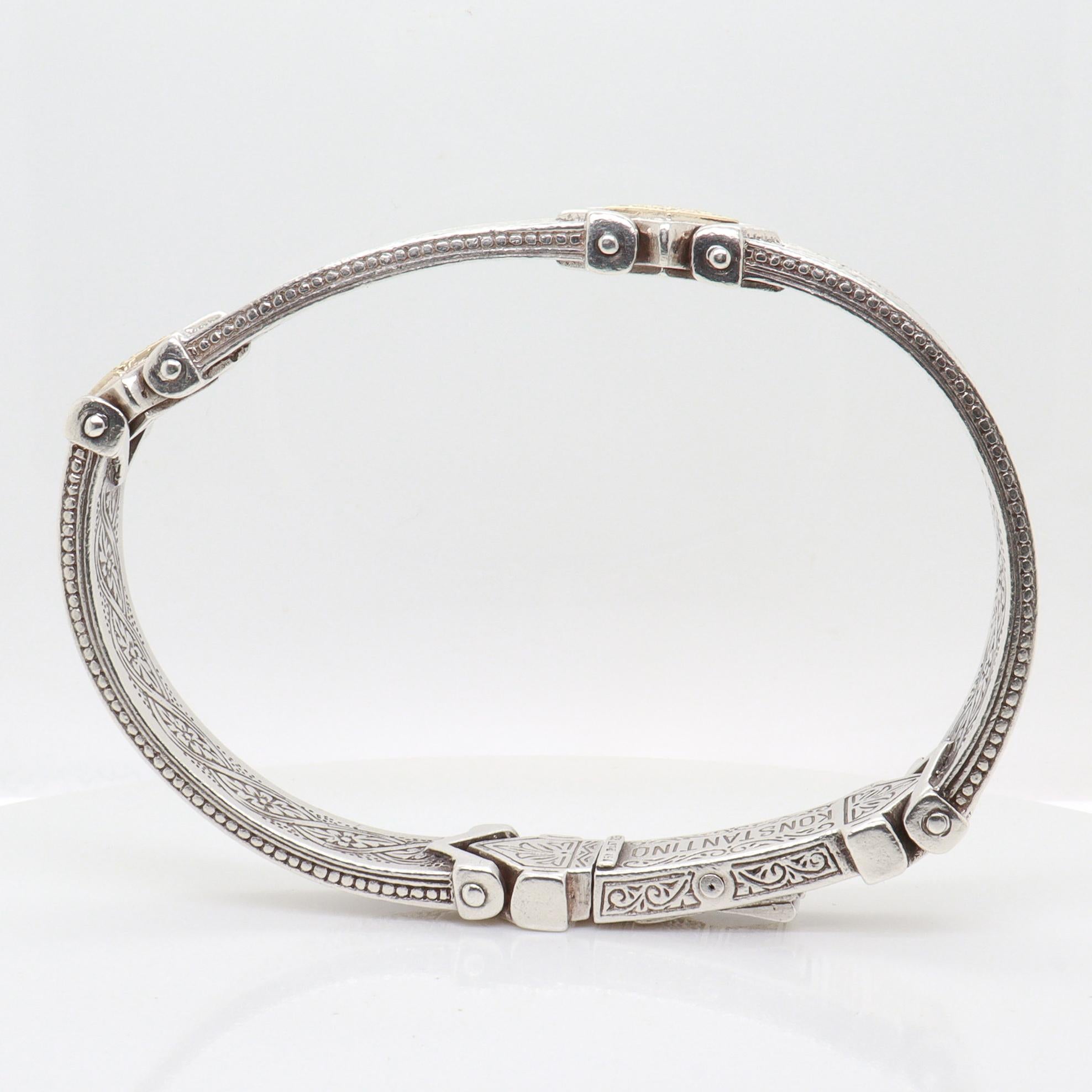 Bracelet manchette à charnière en argent sterling, or 18K et diamants pavés Konstantino en vente 5