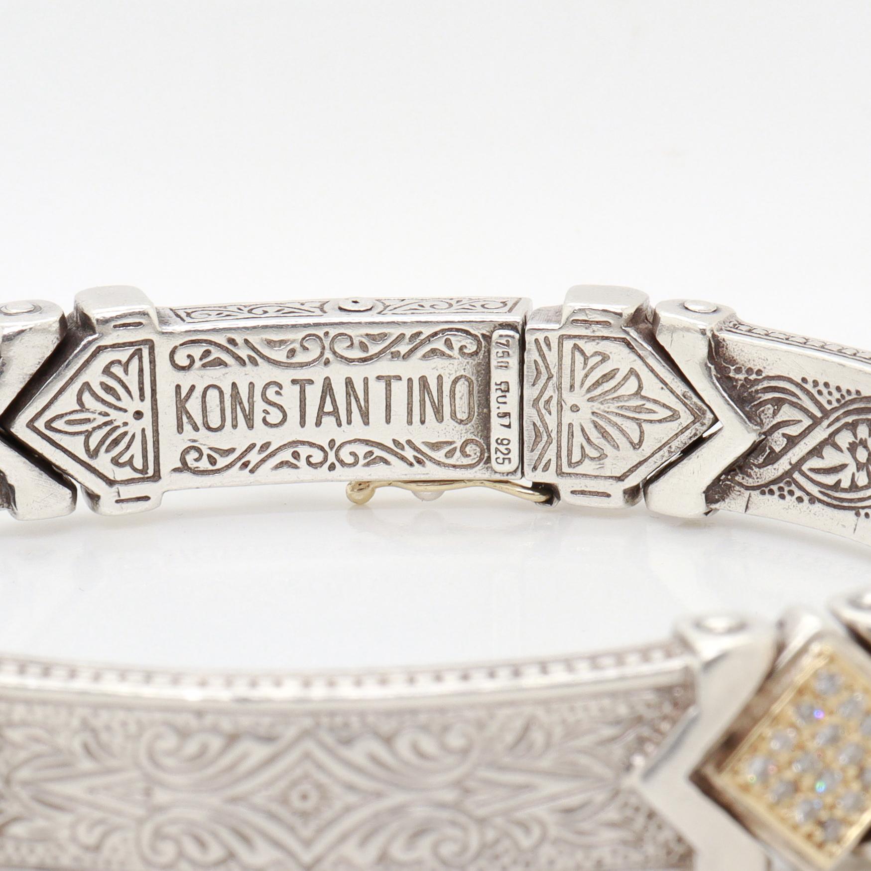 Bracelet manchette à charnière en argent sterling, or 18K et diamants pavés Konstantino en vente 6