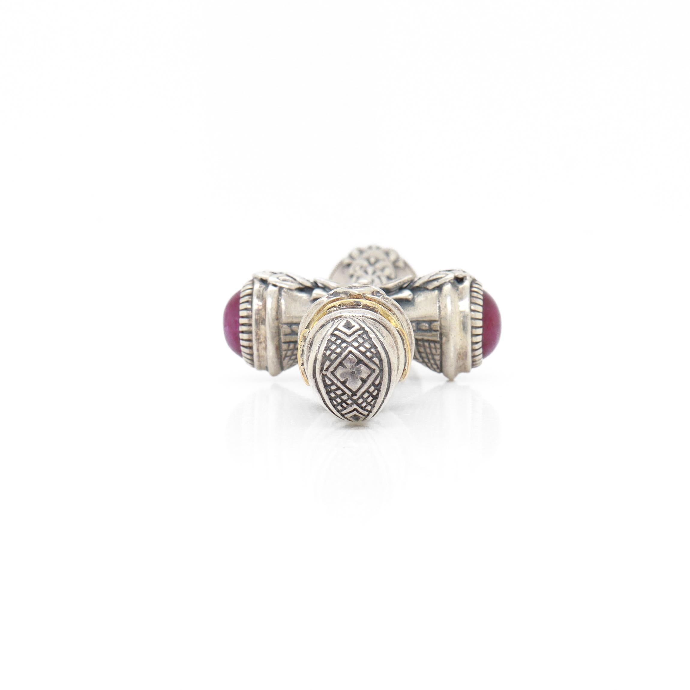 Croix pendentif en argent Sterling Ruby, or 18k et pierres précieuses Ruby Root en vente 4