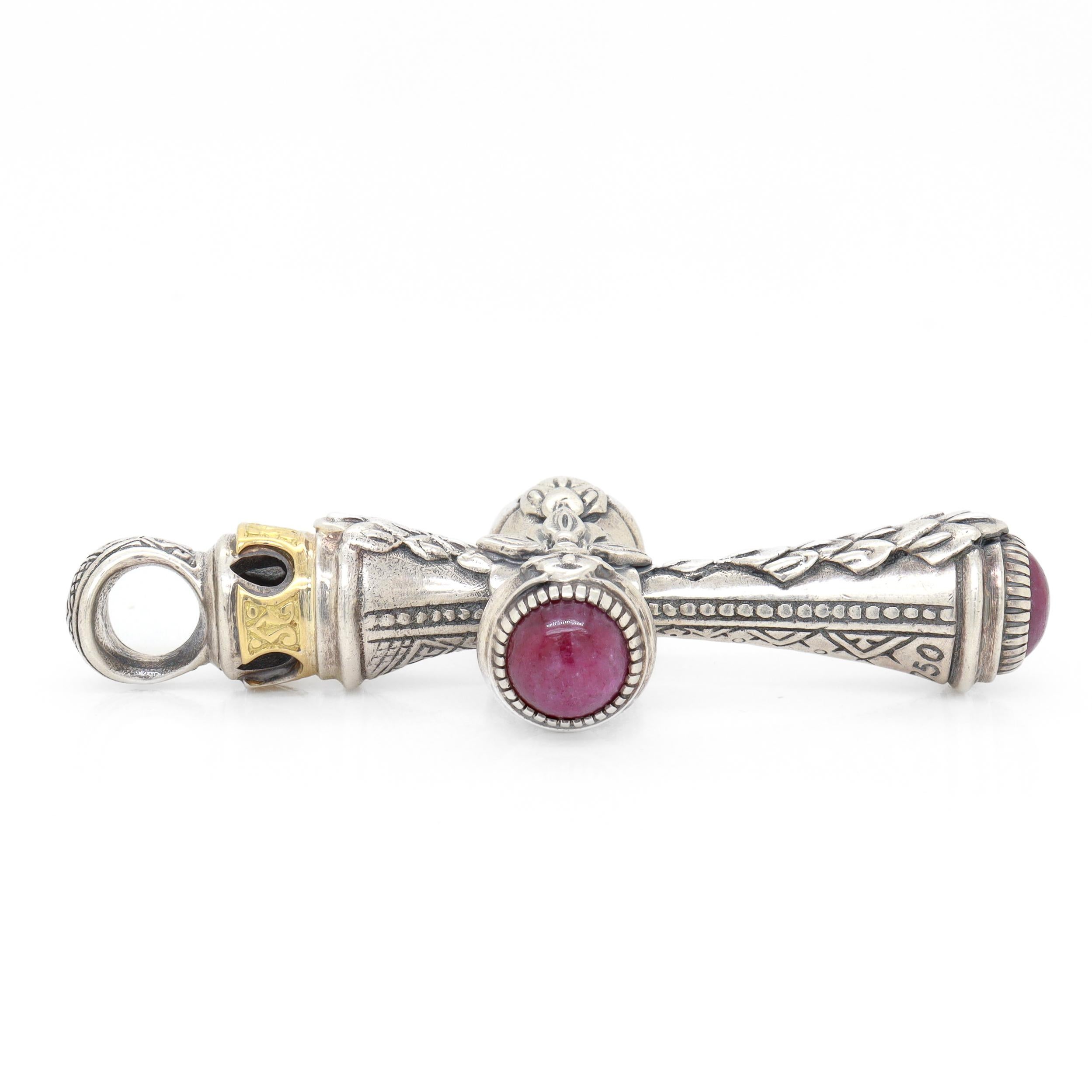 Croix pendentif en argent Sterling Ruby, or 18k et pierres précieuses Ruby Root en vente 5