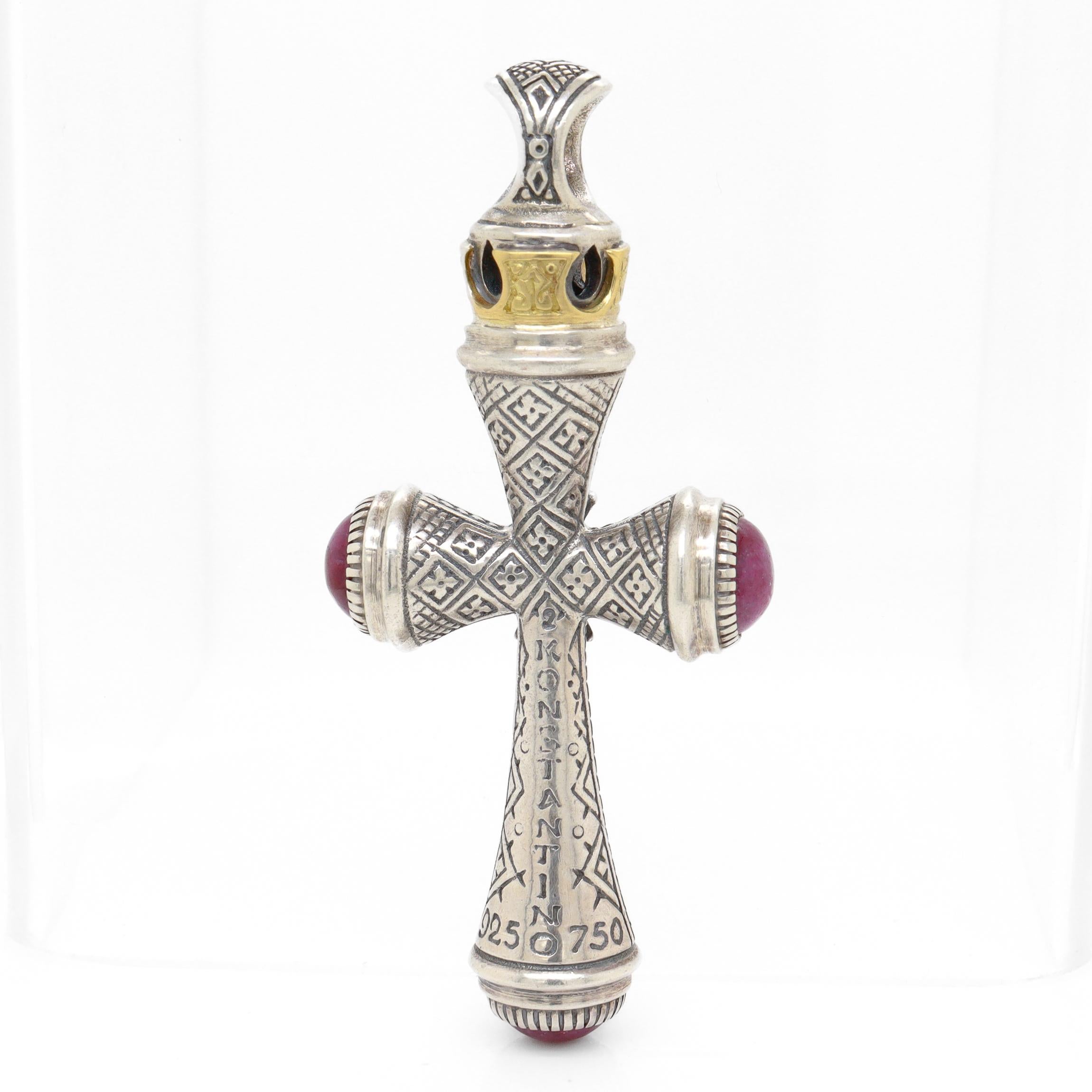 Croix pendentif en argent Sterling Ruby, or 18k et pierres précieuses Ruby Root Unisexe en vente