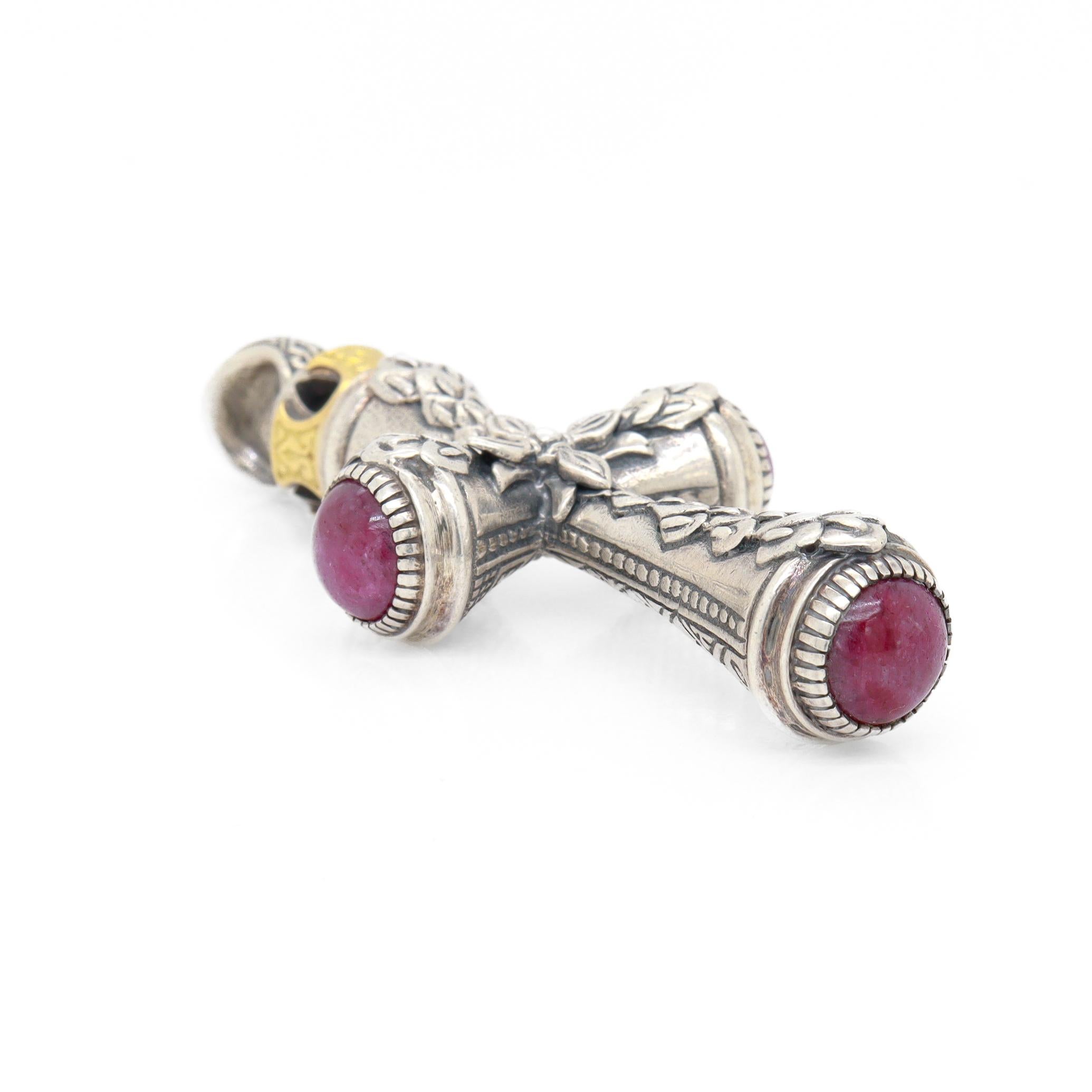 Croix pendentif en argent Sterling Ruby, or 18k et pierres précieuses Ruby Root en vente 1