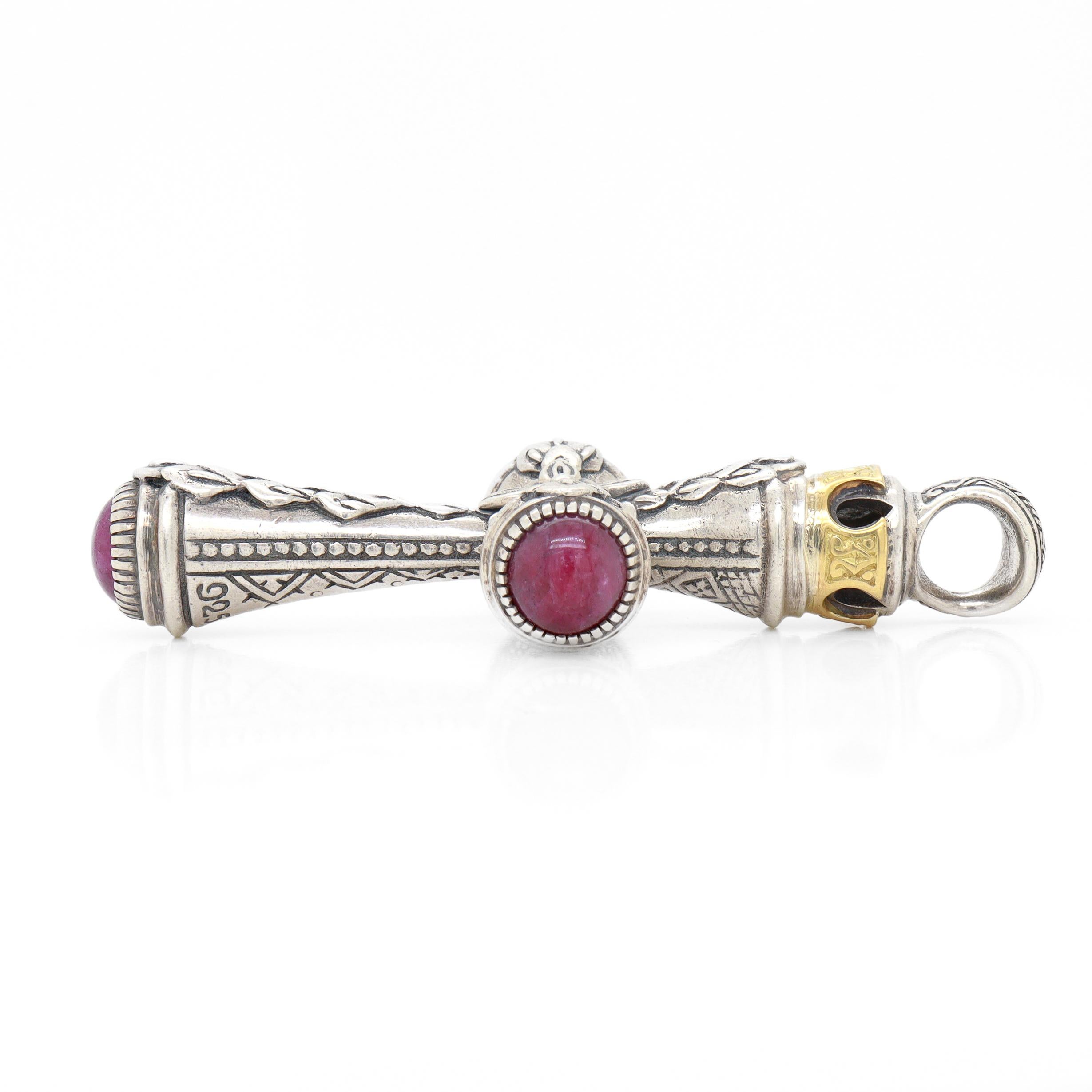 Croix pendentif en argent Sterling Ruby, or 18k et pierres précieuses Ruby Root en vente 3