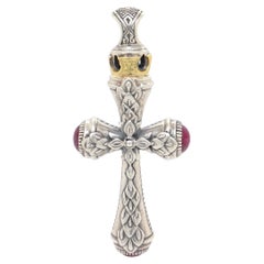 Croix pendentif en argent Sterling Ruby, or 18k et pierres précieuses Ruby Root