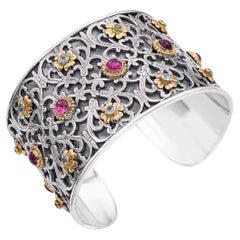 Konstantino Sterling Silver 18K Gold Blue Topaz & Pink Tourmaline Cuff Bracelet