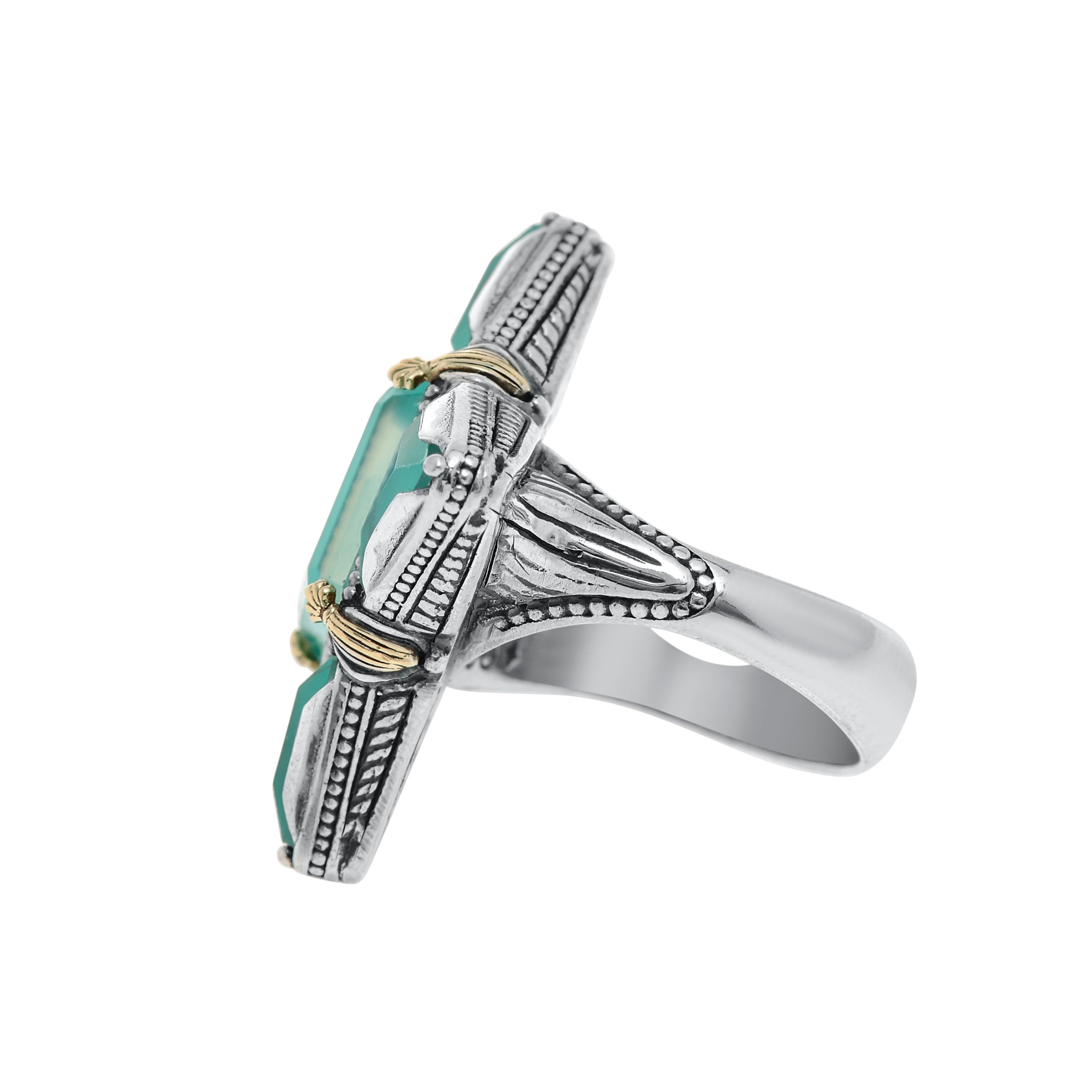 Contemporary Konstantino Sterling Silver & 18K Gold, Chalcedony and Topaz Ring sz 7.25 For Sale