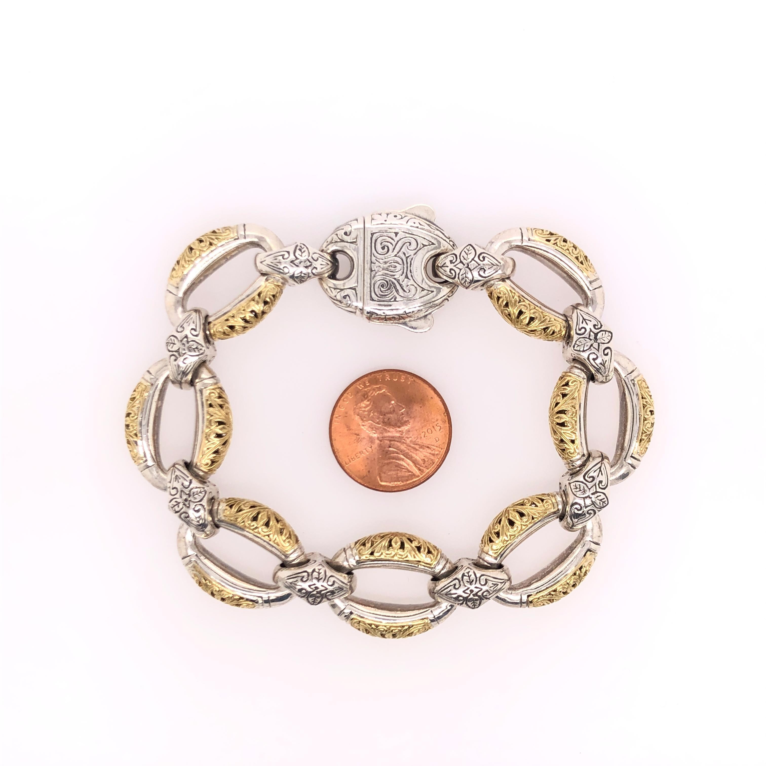 Konstantino Sterling Silver & 18k Gold Link Bracelet In New Condition For Sale In Dallas, TX