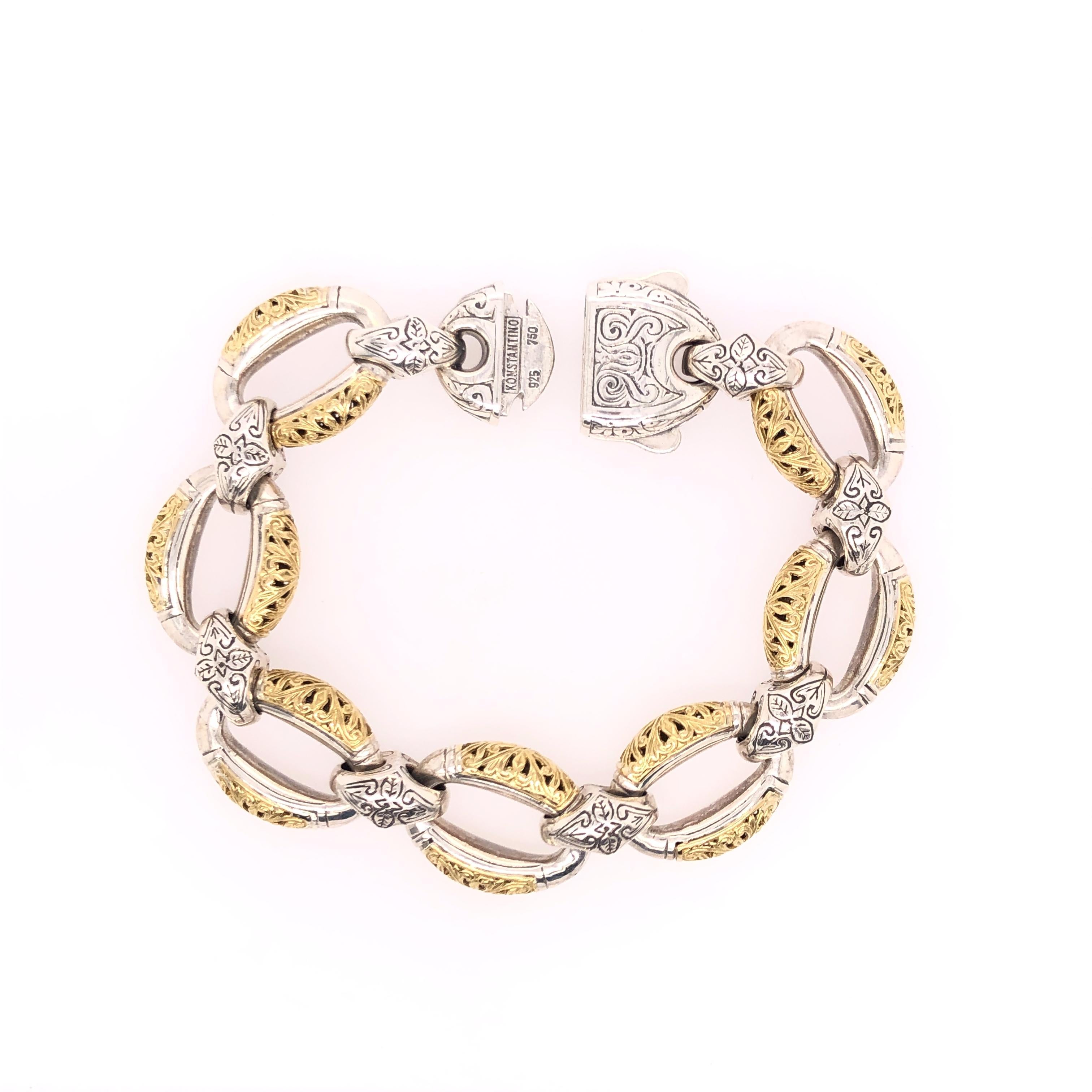 Women's Konstantino Sterling Silver & 18k Gold Link Bracelet For Sale