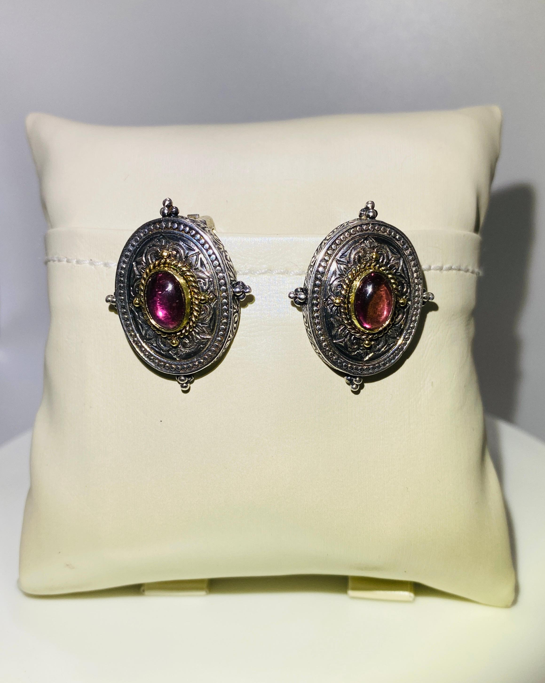 Konstantino Clip-Ohrringe aus Sterlingsilber und Gelbgold mit rosa Turmalin im Zustand „Gut“ im Angebot in DALLAS, TX