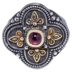 Used Konstantino Sterling Silver, 18K Yellow Gold, and Garnet Ring sz 7.75