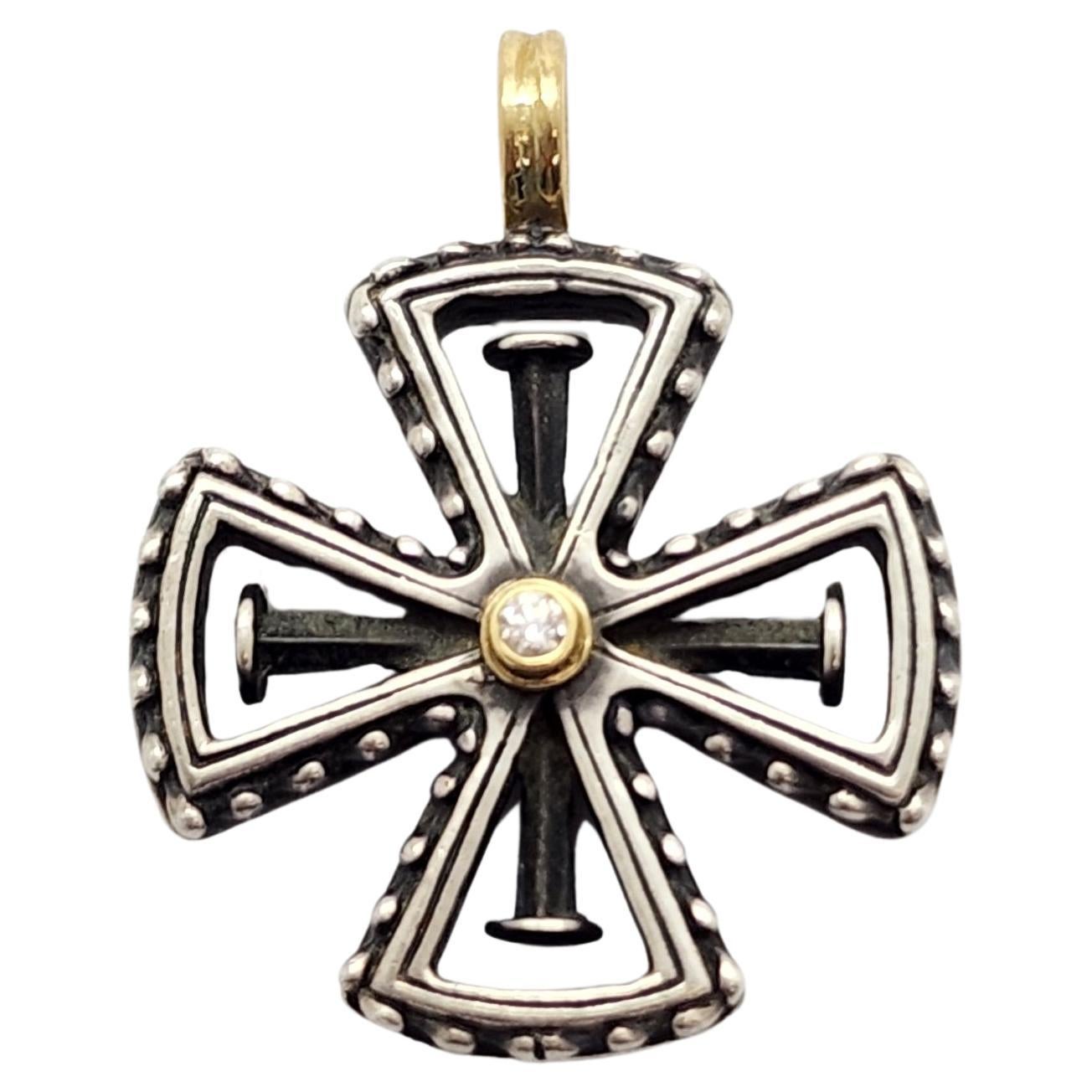 Konstantino Sterling Silver 18K Yellow Gold Diamond Cross Pendant