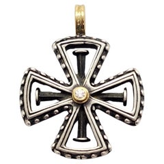 Used Konstantino Sterling Silver 18K Yellow Gold Diamond Cross Pendant