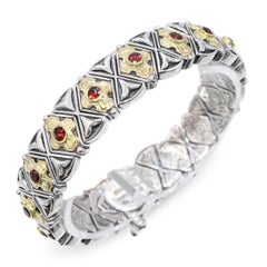 Konstantino Pulsera de eslabones florales de plata de ley y oro amarillo de 18 quilates
