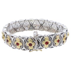 Konstantino Pulsera de eslabones florales de plata de ley y oro amarillo de 18 quilates