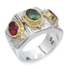 Konstantino Bague en argent sterling et or jaune 18 carats Tourmaline multicolore