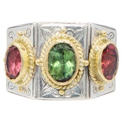Anello con tormalina multicolore in argento sterling e oro giallo 18k di Konstantino