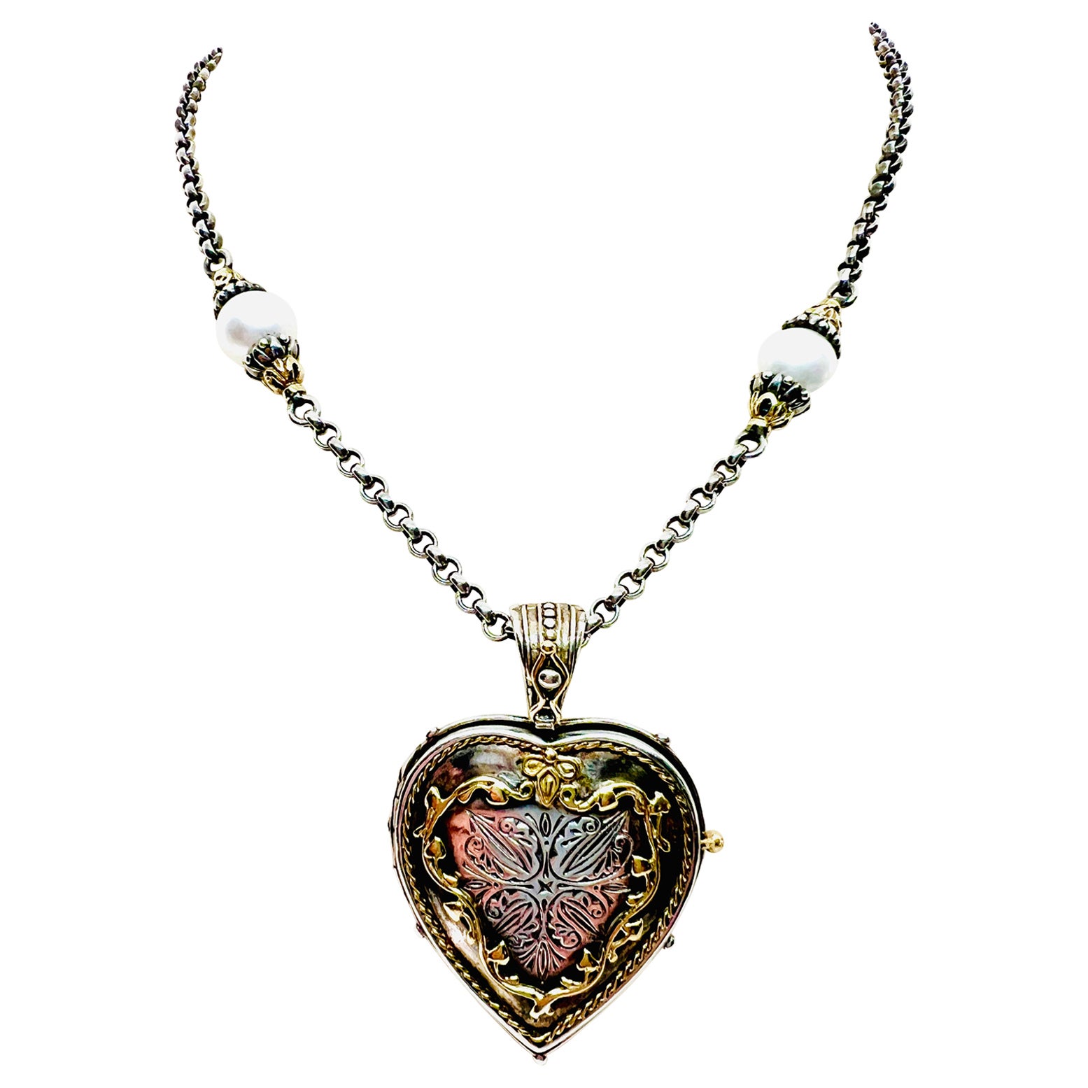 Konstantino Sterling Silber 18k Gelbgold & Perlenkette mit Herz-Anhänger