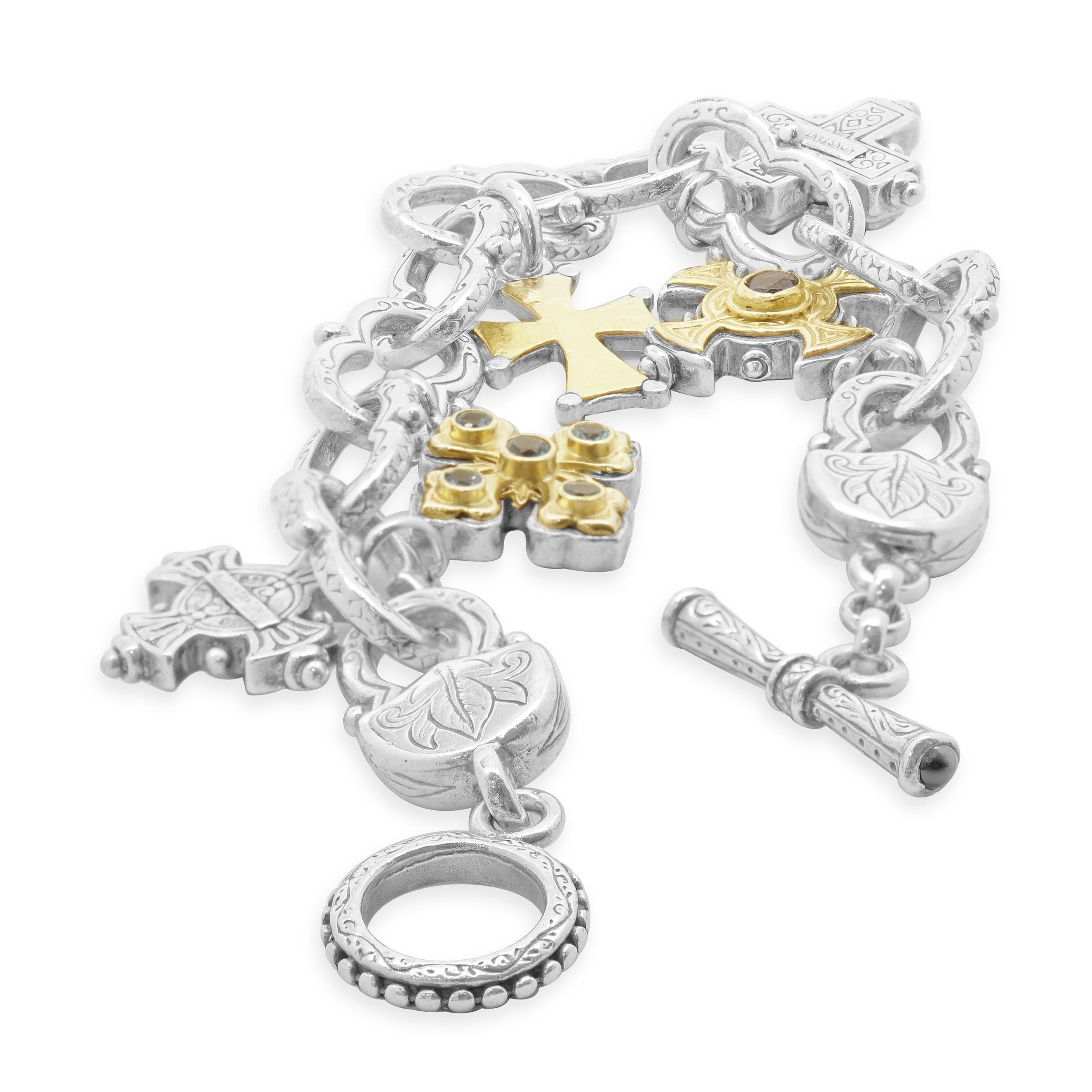 Designer: Konstantino
Material: sterling silver / 18K yellow gold 
Dimensions: bracelet will fit a 7-inch wrist
Weight: 59.38 grams
