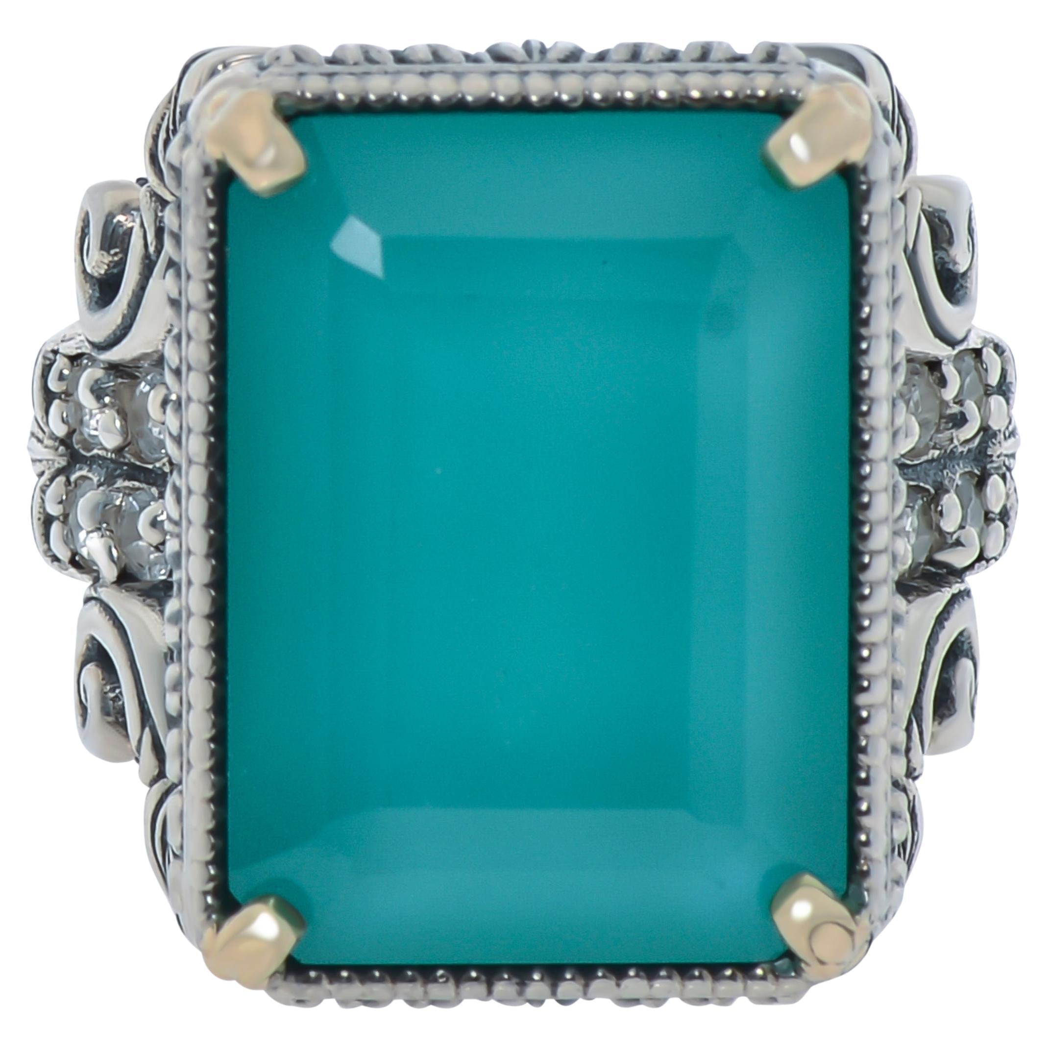 Konstantino Sterling Silber und 18K Gold, Chalcedon & Topas Ring Größe 7 im Angebot