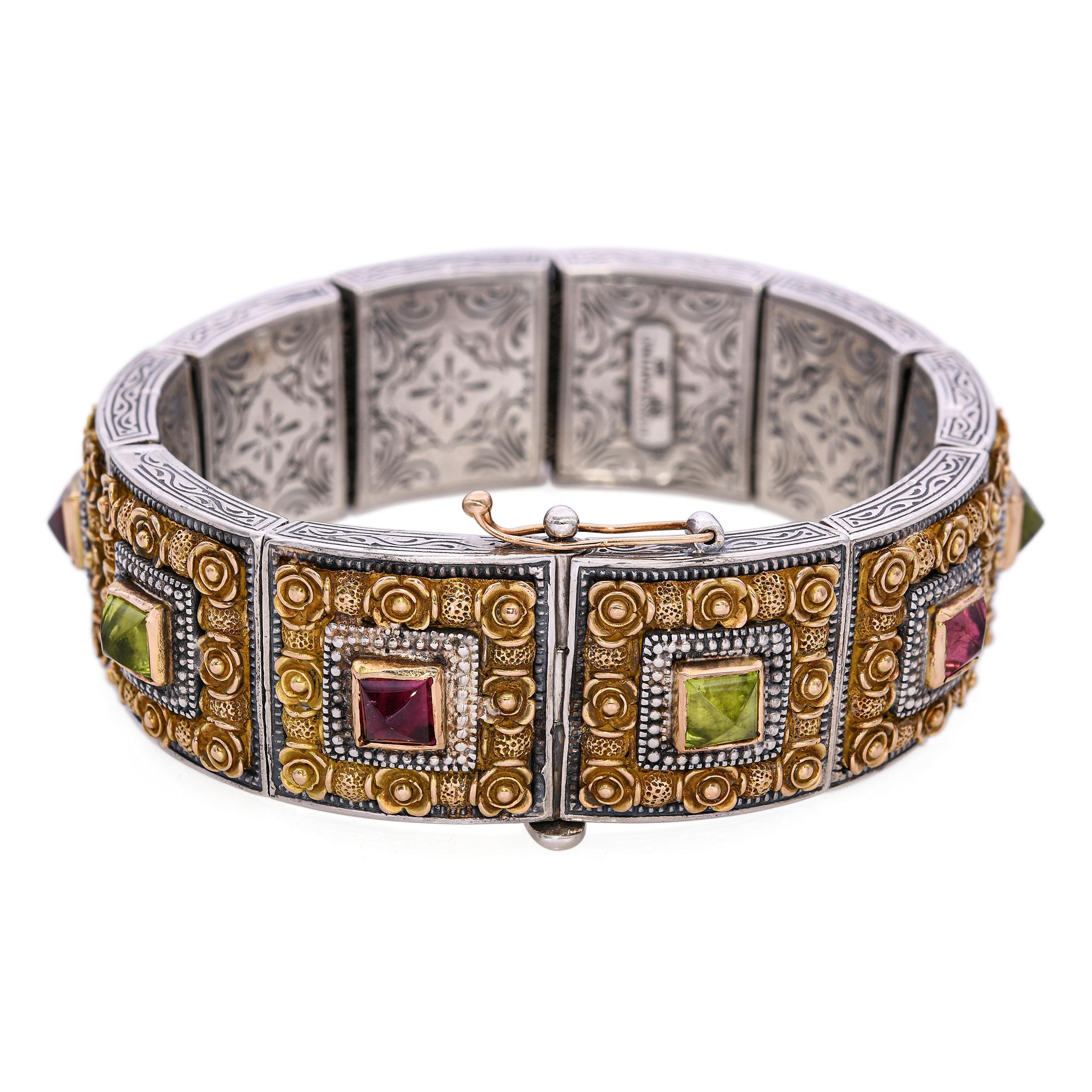 Konstantino Bracelet en argent et or jaune 18 carats avec tourmaline Unisexe en vente