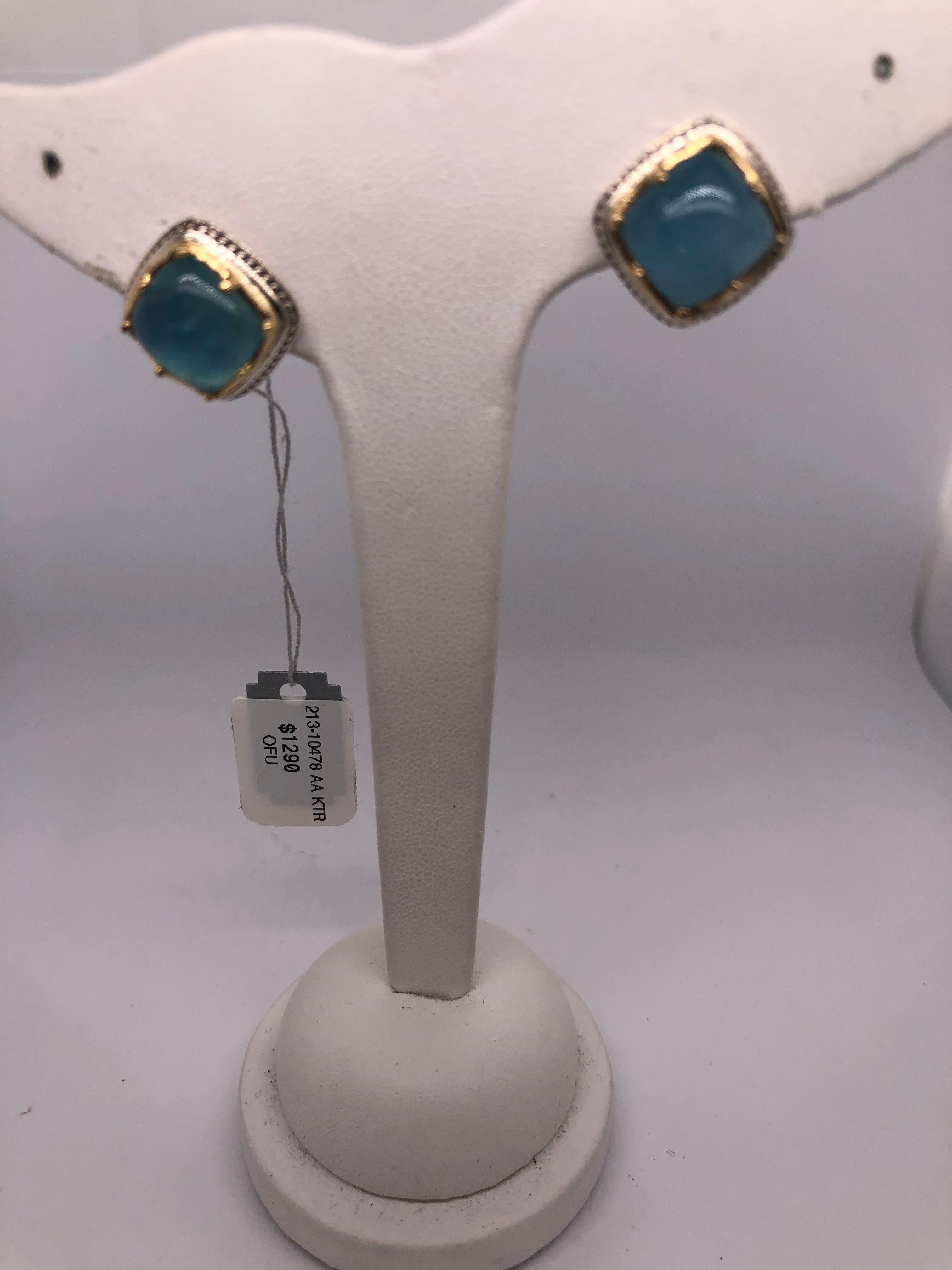 Artisan Konstantino Sterling Silver and Gold Astria Stud Earrings with Aquamarine For Sale