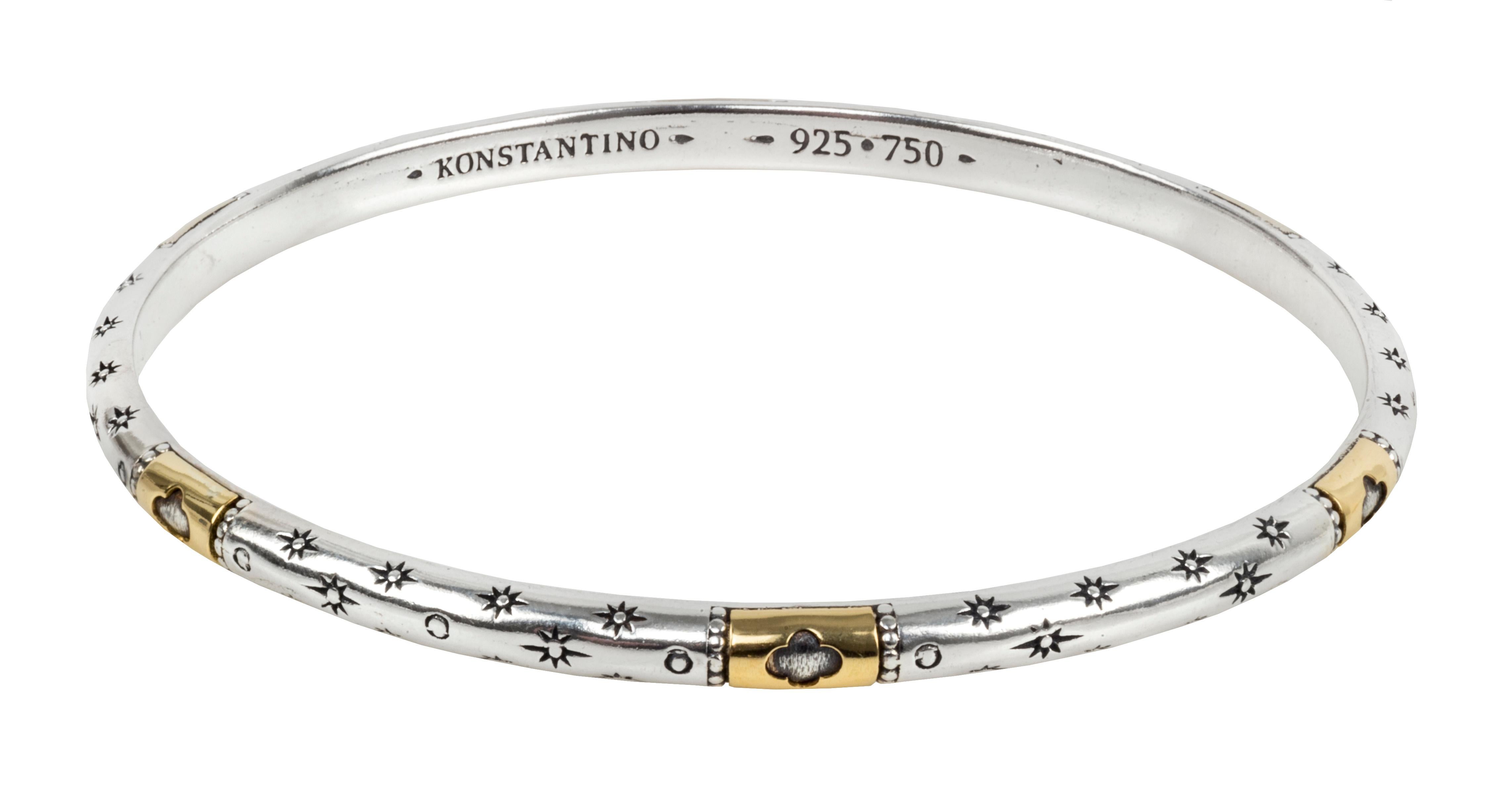Konstantino Sterling Silver and Yellow Gold Astria Bangle Bracelet.  Stamped Konstantino, 925 and 750.  