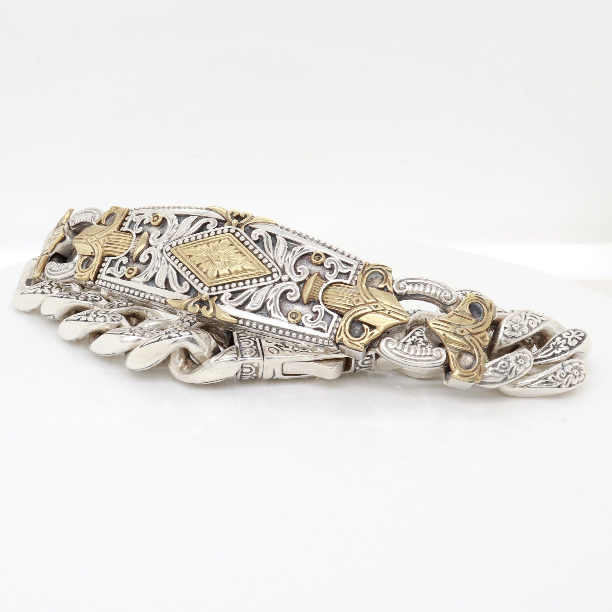 Konstantino Pulsera de plata de ley y baño de bronce Mirmidones con cadena de bordillo en venta 5