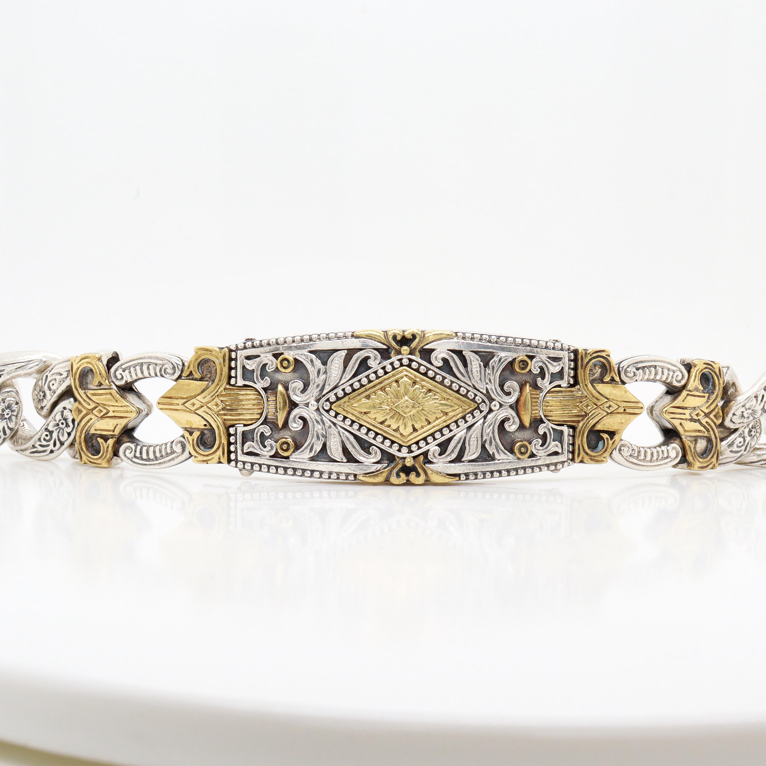 Konstantino Pulsera de plata de ley y baño de bronce Mirmidones con cadena de bordillo en venta 7