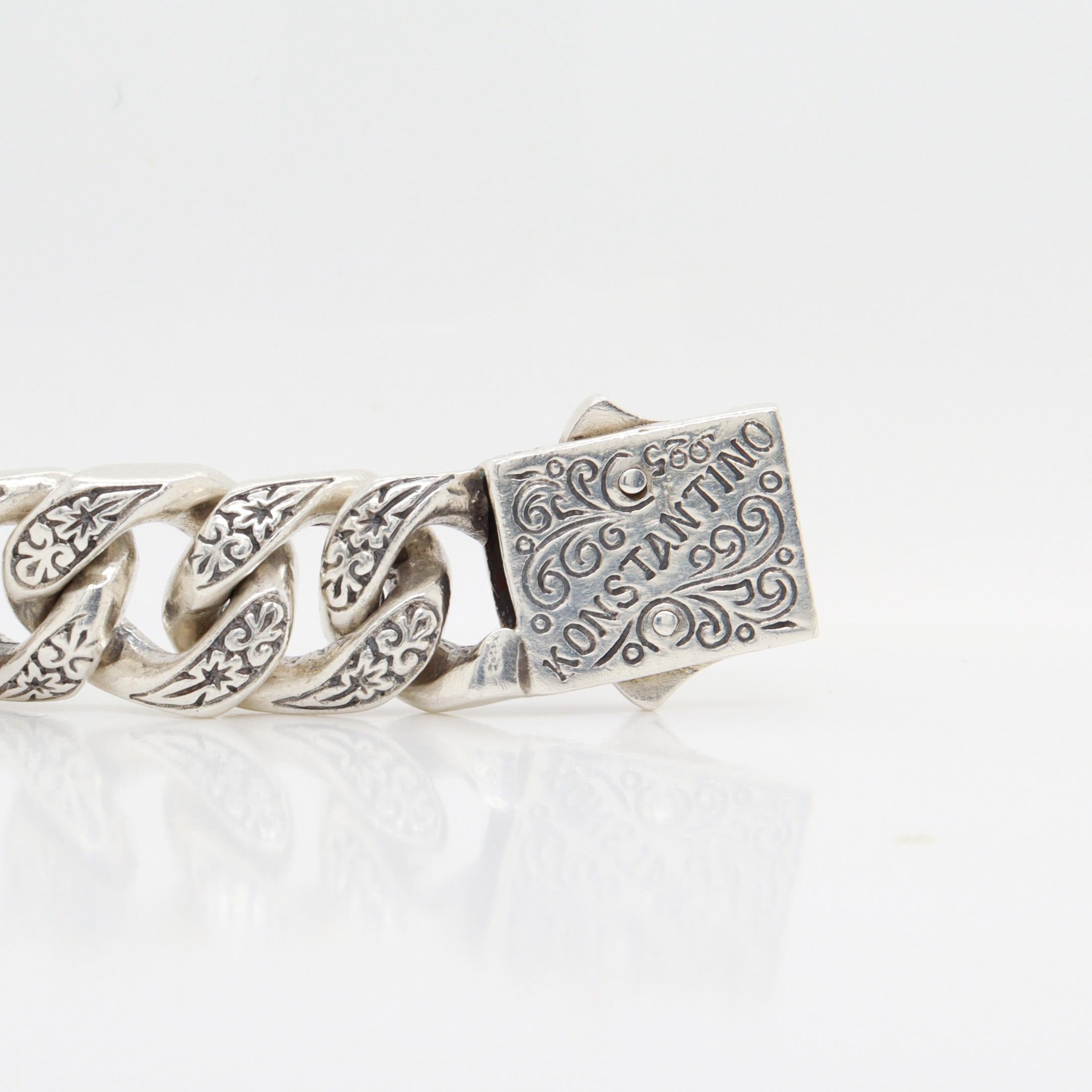 Konstantino Pulsera de plata de ley y baño de bronce Mirmidones con cadena de bordillo en venta 9