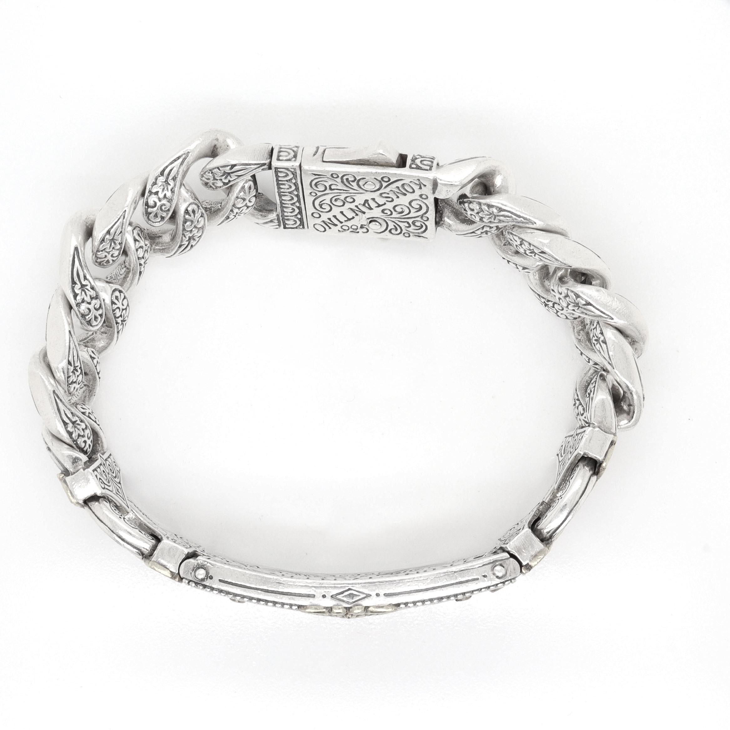 Konstantino Pulsera de plata de ley y baño de bronce Mirmidones con cadena de bordillo en venta 12
