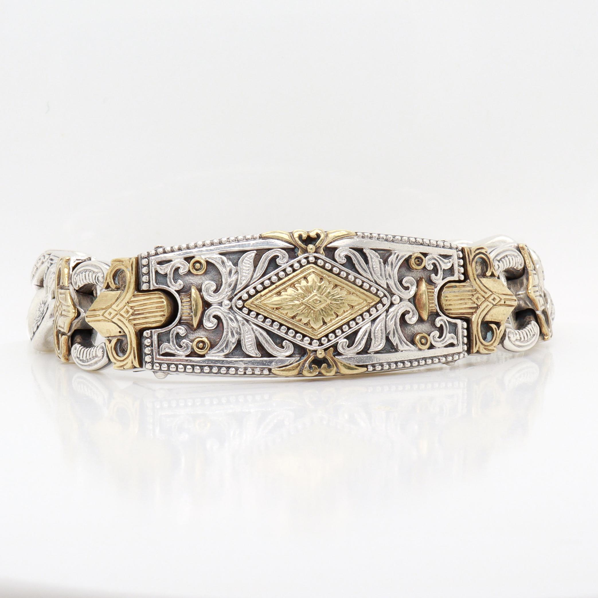 Konstantino Pulsera de plata de ley y baño de bronce Mirmidones con cadena de bordillo Moderno en venta
