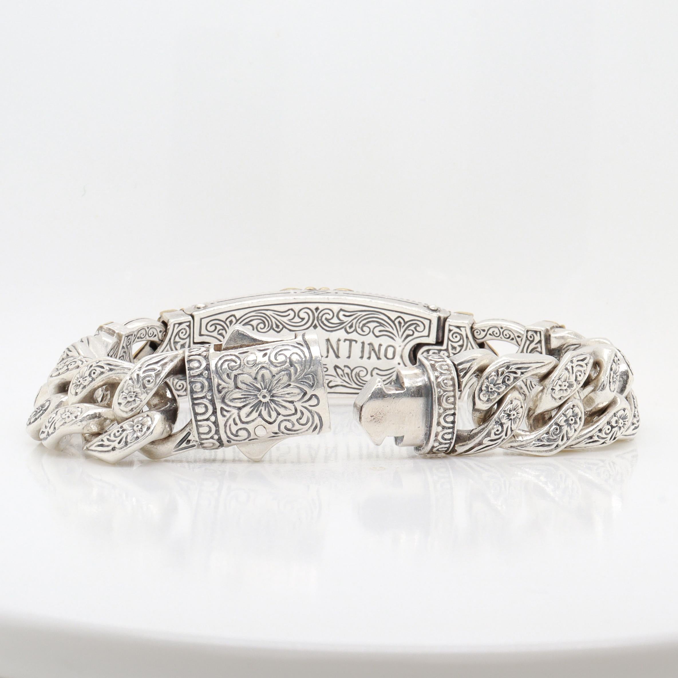 Konstantino Pulsera de plata de ley y baño de bronce Mirmidones con cadena de bordillo en venta 1