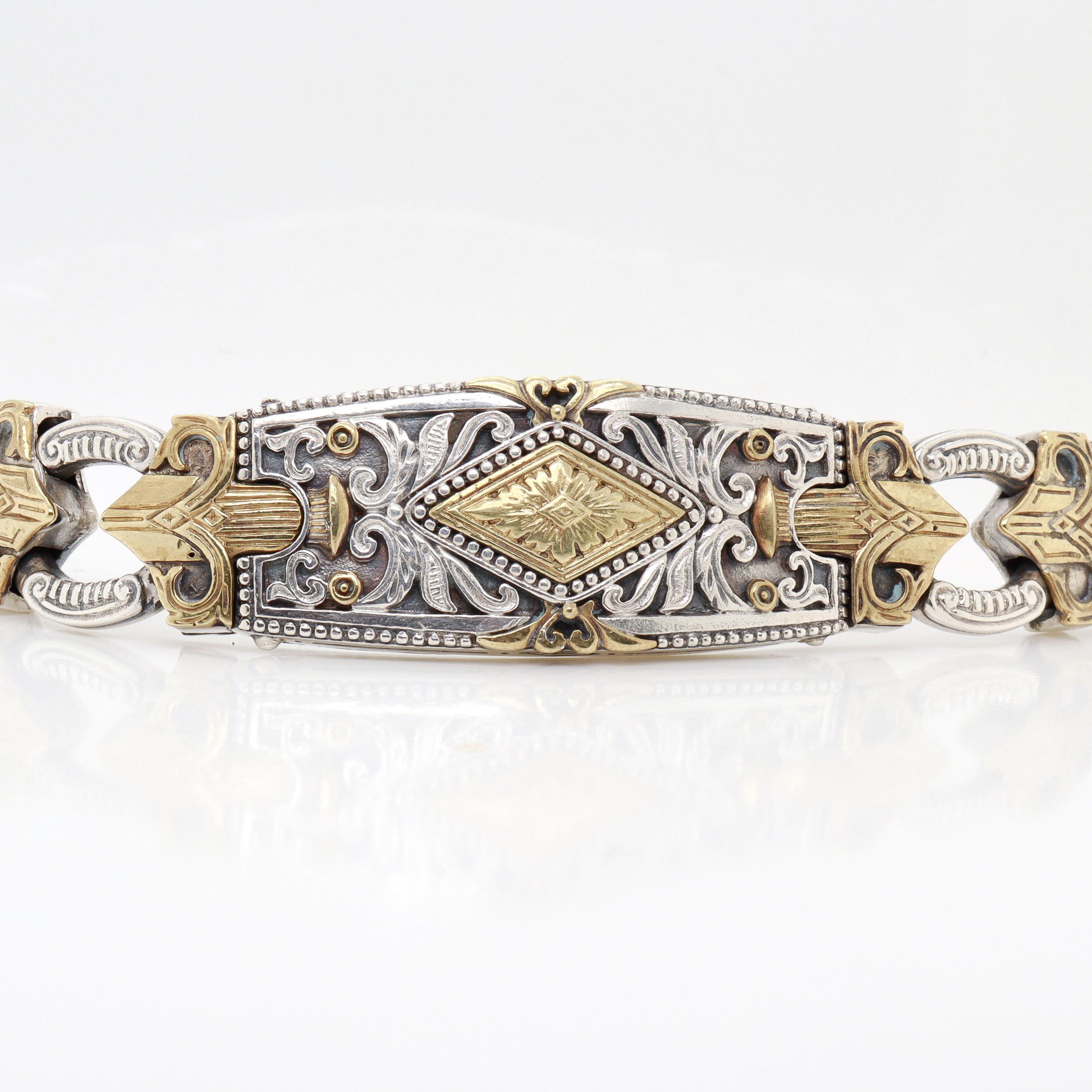 Konstantino Pulsera de plata de ley y baño de bronce Mirmidones con cadena de bordillo en venta 4
