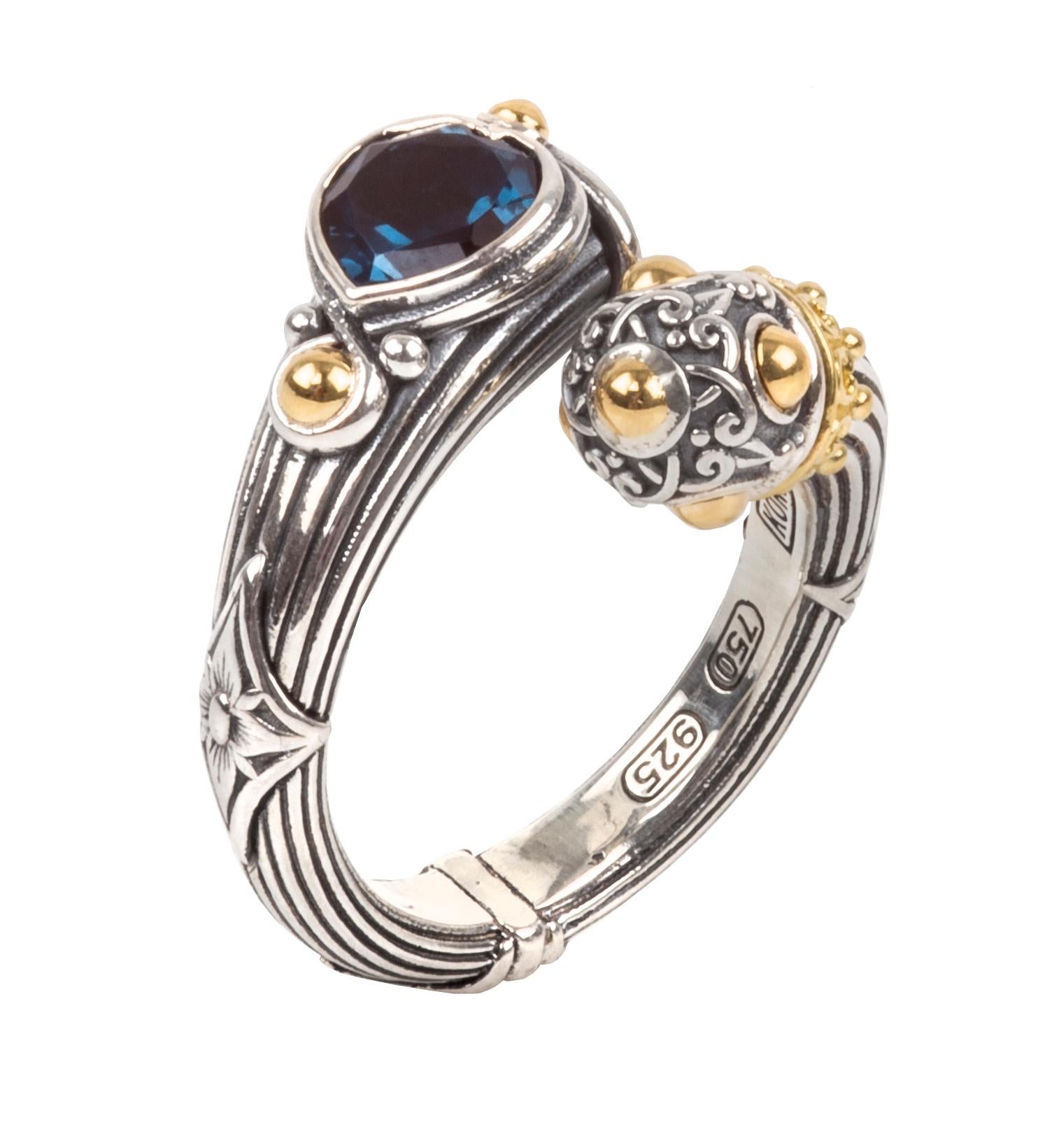 Artisan Konstantino Sterling Silver Gold and Blue Topaz Heart Ring 