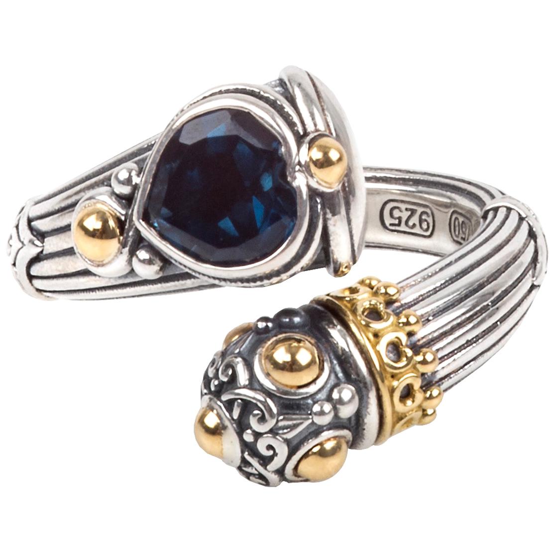 Konstantino Sterling Silver Gold and Blue Topaz Heart Ring 