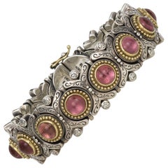 Used Konstantino Sterling Silver Gold and Pink Tourmaline Bracelet