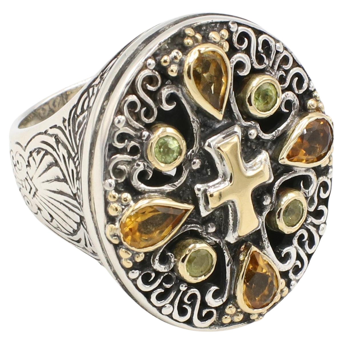 Konstantino Bague en argent sterling et or avec croix en pierres multicolores en vente