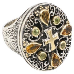 Used Konstantino Sterling Silver & Gold Multi-Colored Gemstone Cross Ring 
